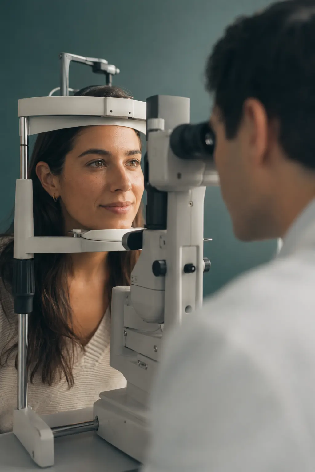 Young adult during a LASIK candidacy eye exam at Berg Feinfield in Los Angeles