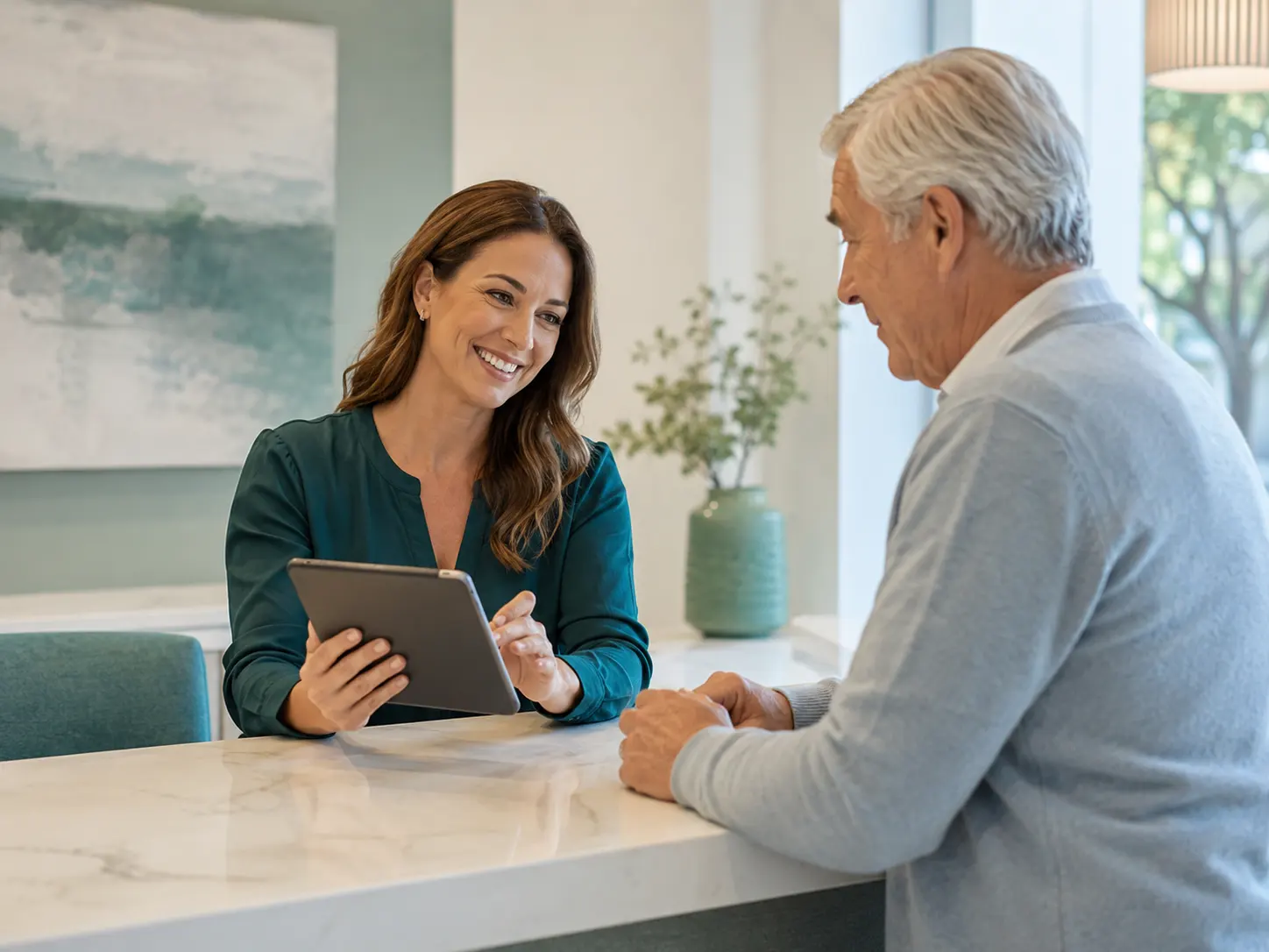 Berg Feinfield care coordinator reviewing a patient's cataract self-test results