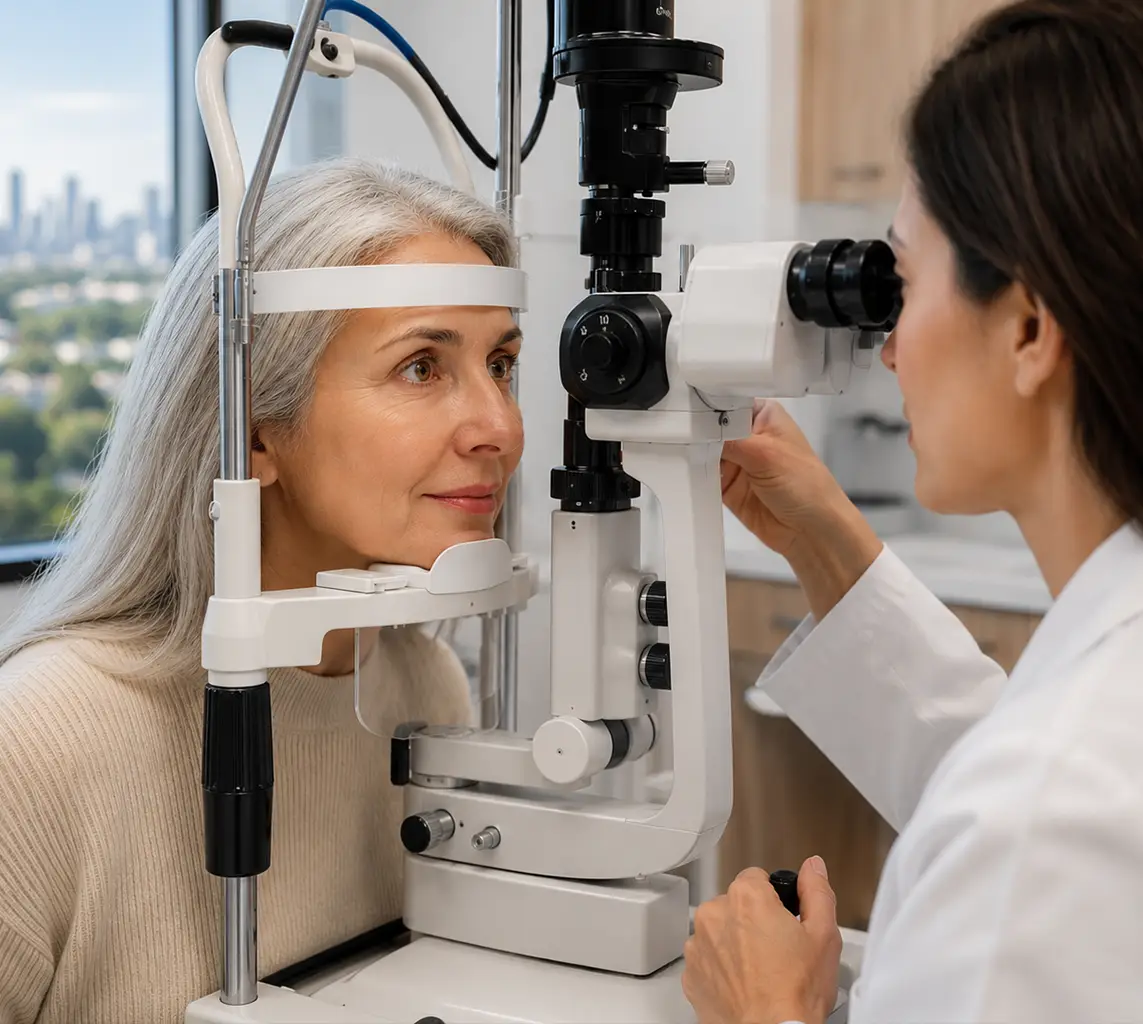 A patient having their eyes checked for glaucoma at Berg-Feinfield Vision Correction