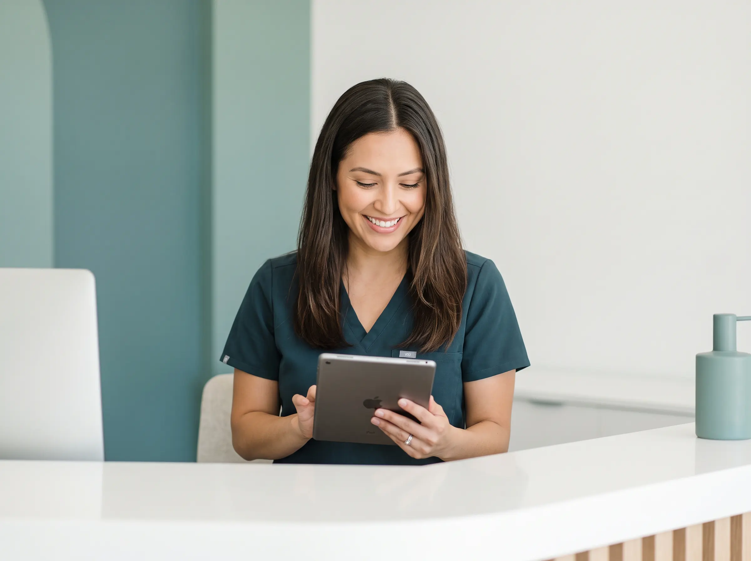Berg Feinfield care coordinator reviewing a patient's vision correction self-test results
