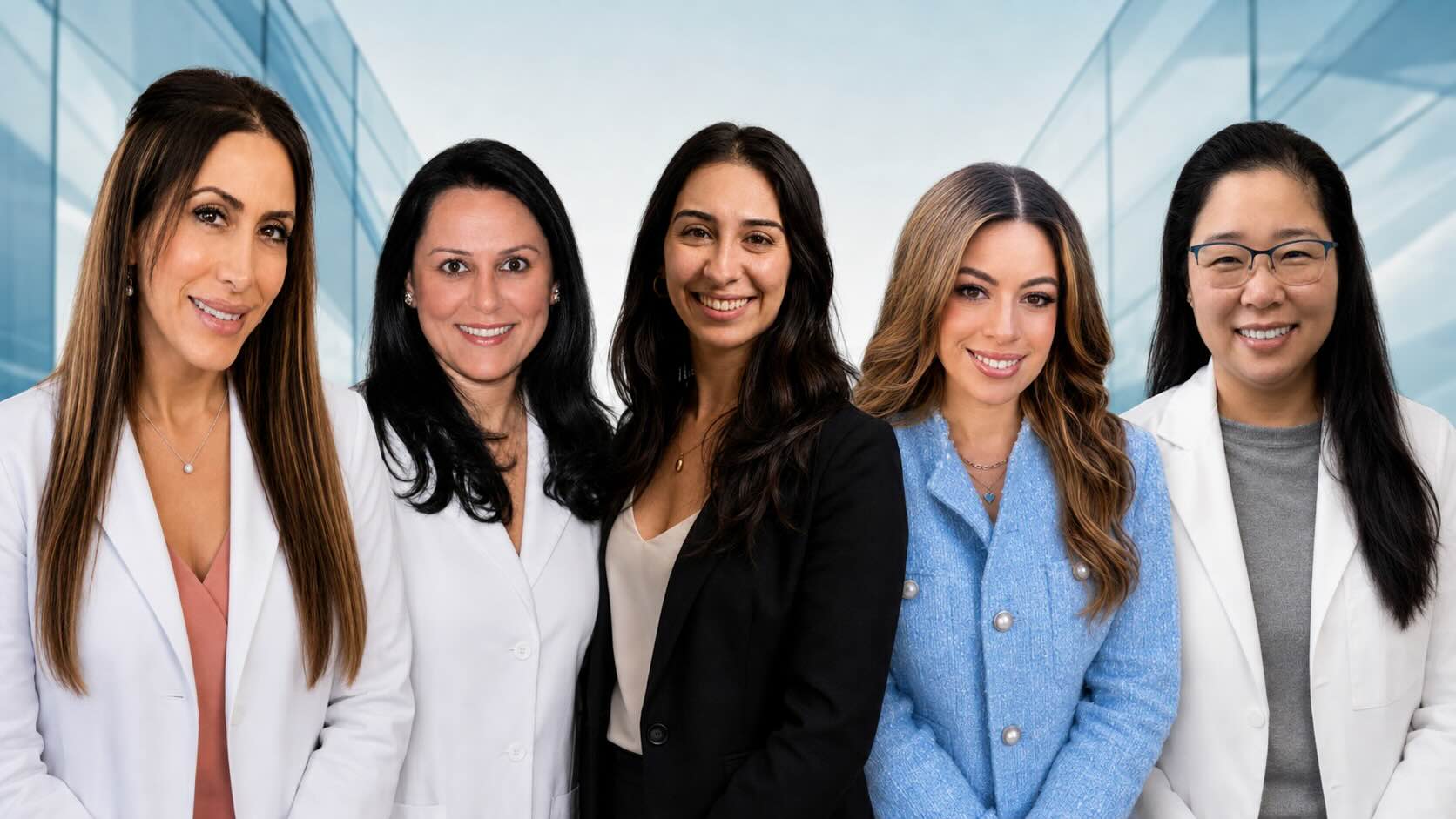 The five optometrists of Berg-Feinfield Vision Correction photographed together in Los Angeles